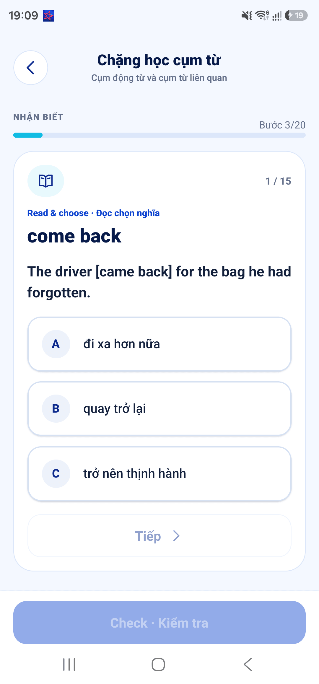 Đọc ngữ cảnh và chọn nghĩa của cụm