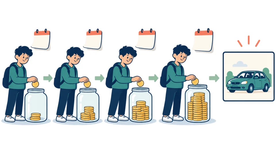 Illustration of save up: keep money for a future need